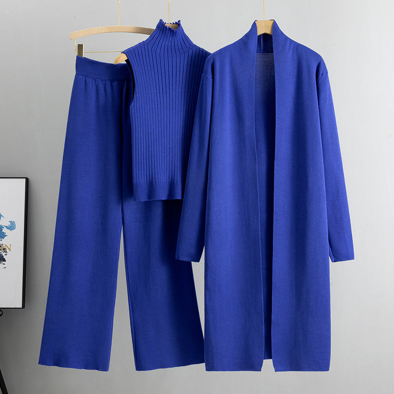 Ensemble 3 pièces femme – Pull sans manches, cardigan long et pantalon large