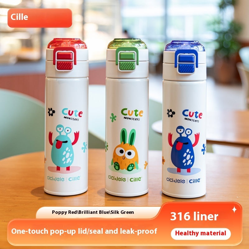 Tasse isotherme pour enfants, en acier inoxydable 316, modèle fille et garçon pour élèves de primaire.