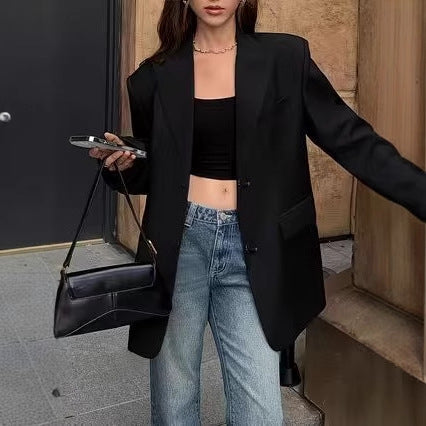 Veste tailleur femme – Style rétro, coupe ample, couleur noire