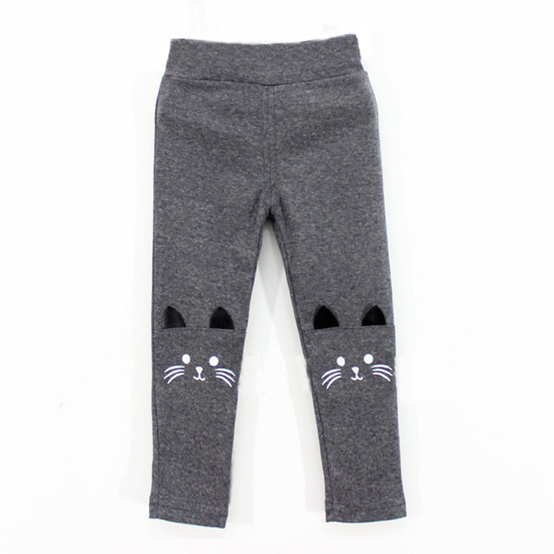 Leggings pour fille printemps et automne avec motif chat et coutures décoratives