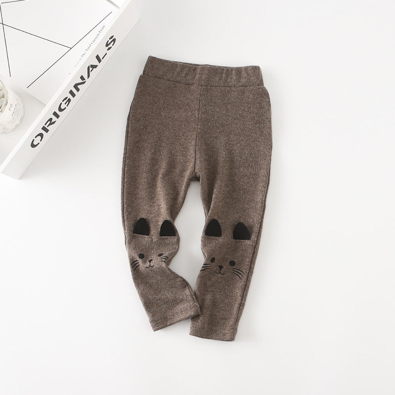 Leggings pour fille printemps et automne avec motif chat et coutures décoratives