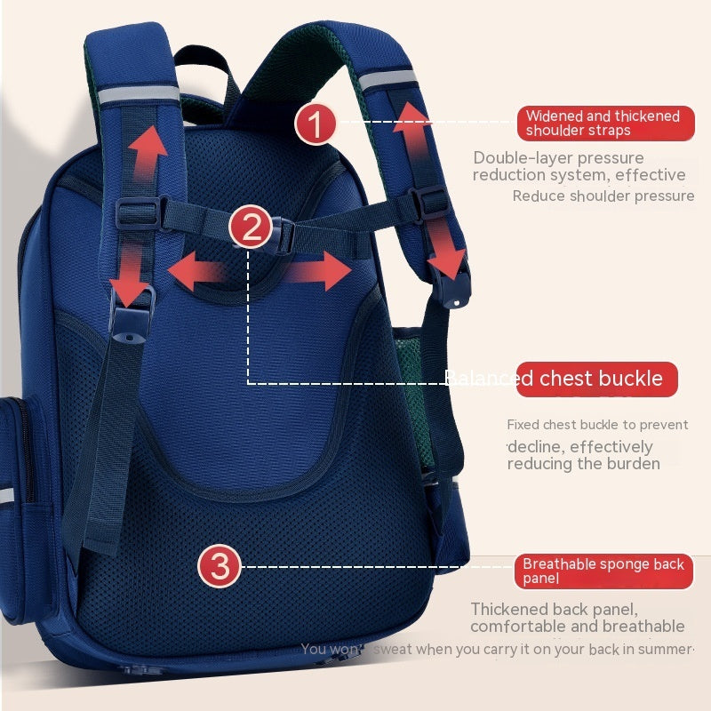 Sac à dos scolaire garçon – Primaire (du CP au CM2) – Grand format, léger et anti-fatigue