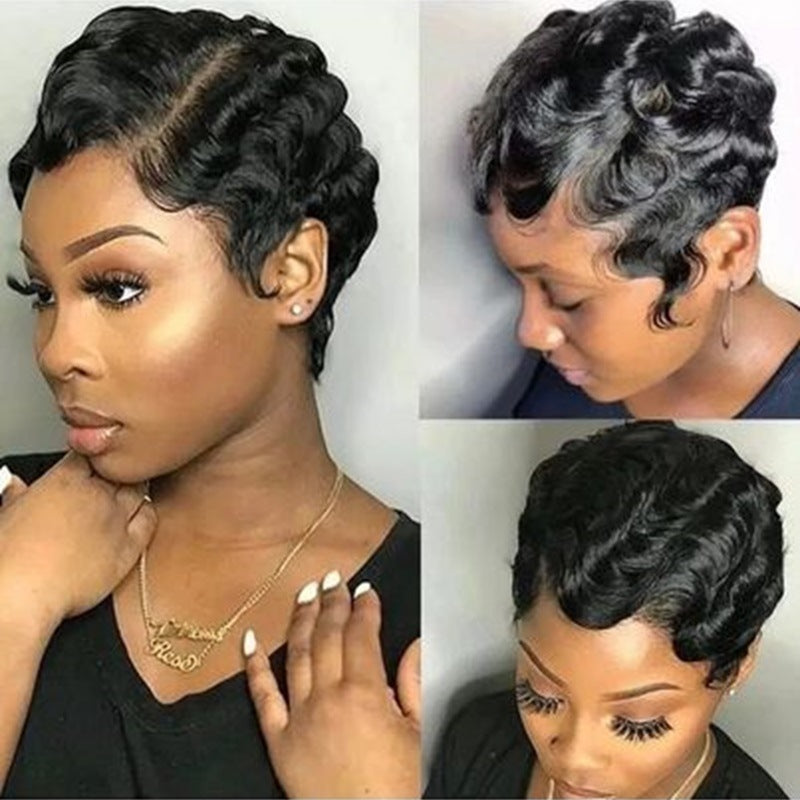 Perruque bob coupe pixie – Ondulation profonde – T lace – Cheveux humains