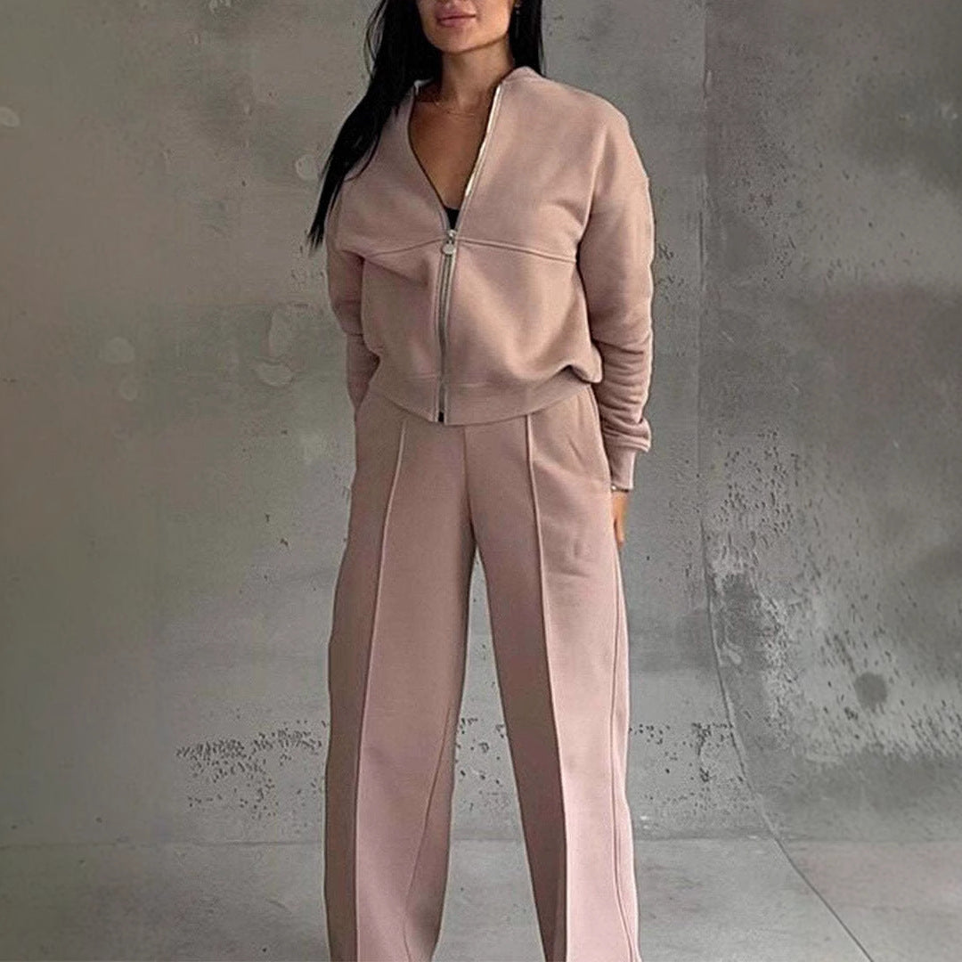 Ensemble de sport femme – Veste zippée et pantalon large deux pièces