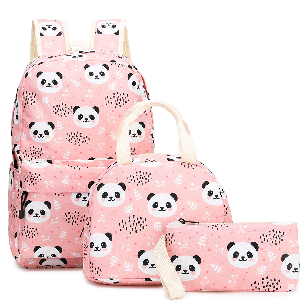 Ensemble Sac Panda 3 Pièces – École Primaire (Sac à Dos, Sac Repas, Trousse)