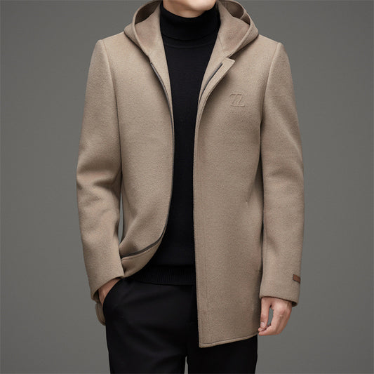 Manteau d’hiver homme à capuche – Manteau en laine réversible, version épaissie