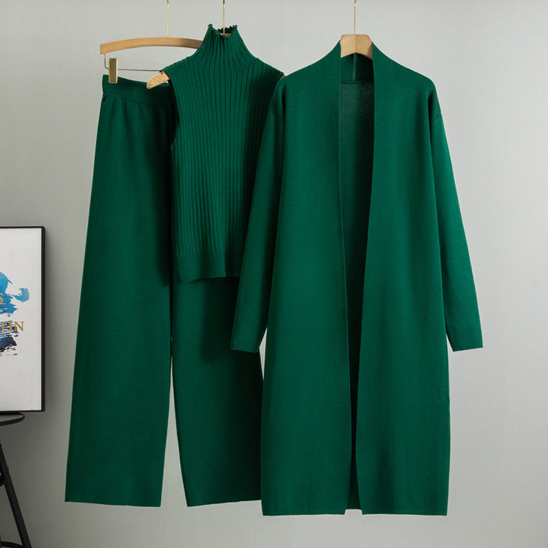 Ensemble 3 pièces femme – Pull sans manches, cardigan long et pantalon large