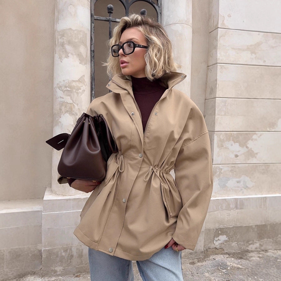 Manteau trench femme mi-long – Taille cintrée par cordon, style élégant