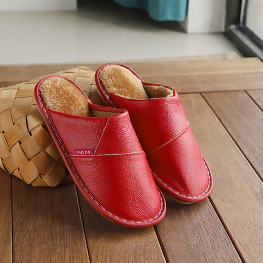 Chaussons d’hiver en cuir antidérapants et chauds pour la maison