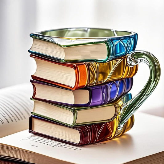 Tasse à café originale peinte – Design empilé façon pile de livres
