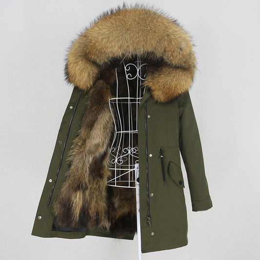 Manteau long femme d’hiver – Parka avec véritable fourrure naturelle