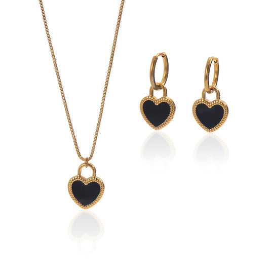 Parure de bijoux miroir en forme de cœur, en acier inoxydable plaqué or 18K – Collier et boucles d’oreilles hypoallergéniques, sans danger pour la peau, ne ternit jamais – Cadeau de luxe pour elle, pour le quotidien ou les soirées