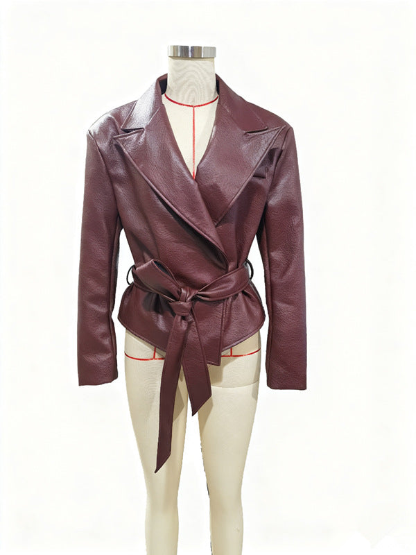 Blouson cuir femme – Style biker avec détails à lanières, look cool