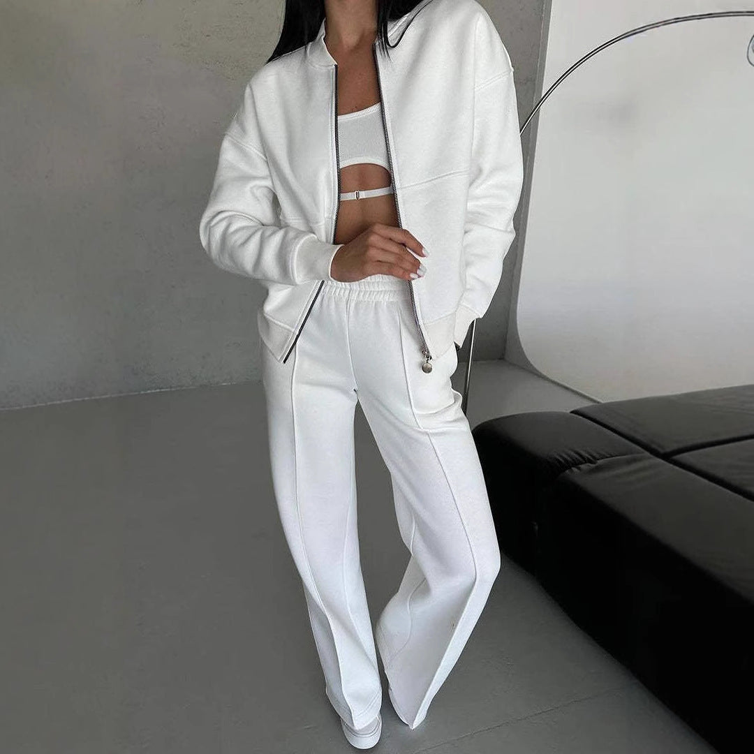 Ensemble de sport femme – Veste zippée et pantalon large deux pièces