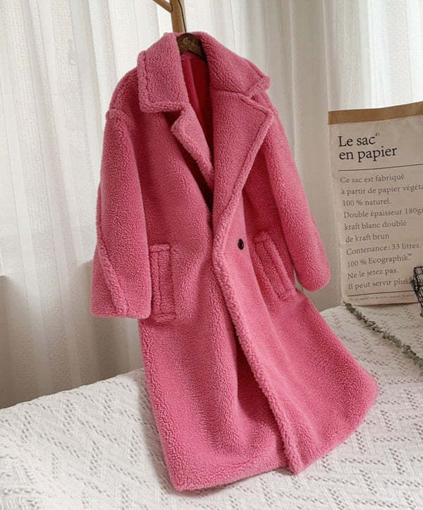 Manteau en polaire mouton à col – Manteau en fausse fourrure épais, chaud et long pour femme