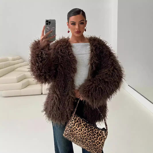 Manteau femme en fausse fourrure – Élégant et chaleureux