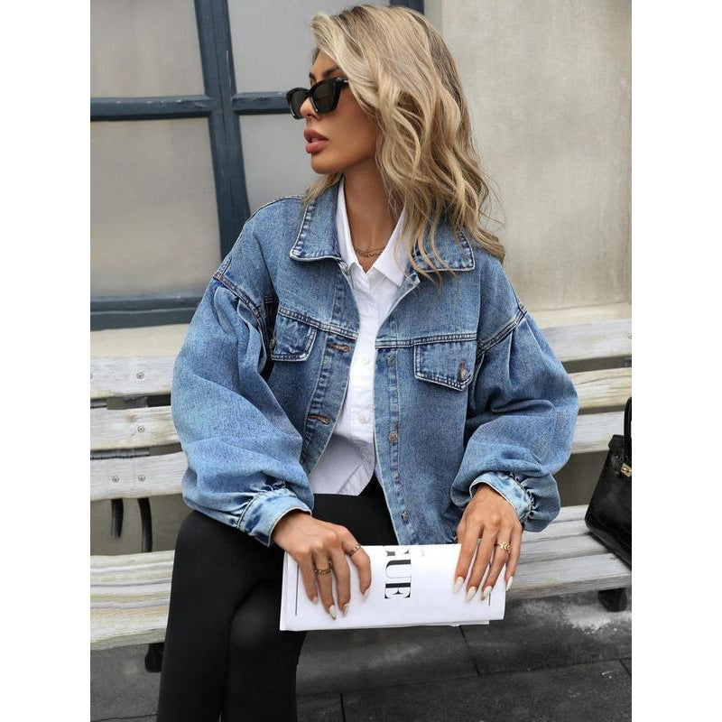 Veste en jean femme embossée – Mode casual, manches longues