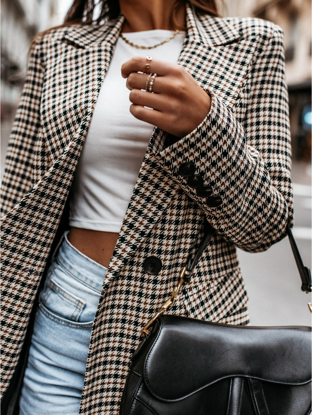 Veste Longue Femme à Carreaux – Manteau Blazer d’Hiver Élégant et Chaud