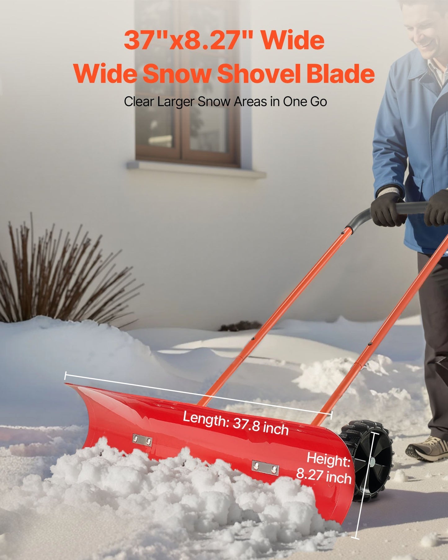 Pelle à neige avec roues – Lame 96 cm en plastique, chasse-neige d’hiver pour allée et entrée