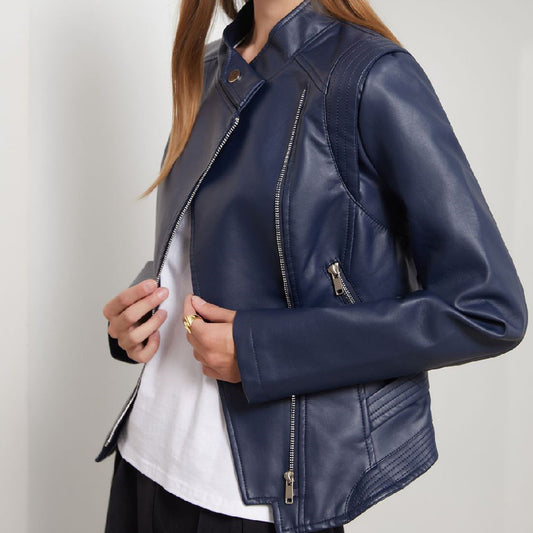 Manteau en similicuir pour femme – Coupe cintrée avec col à revers