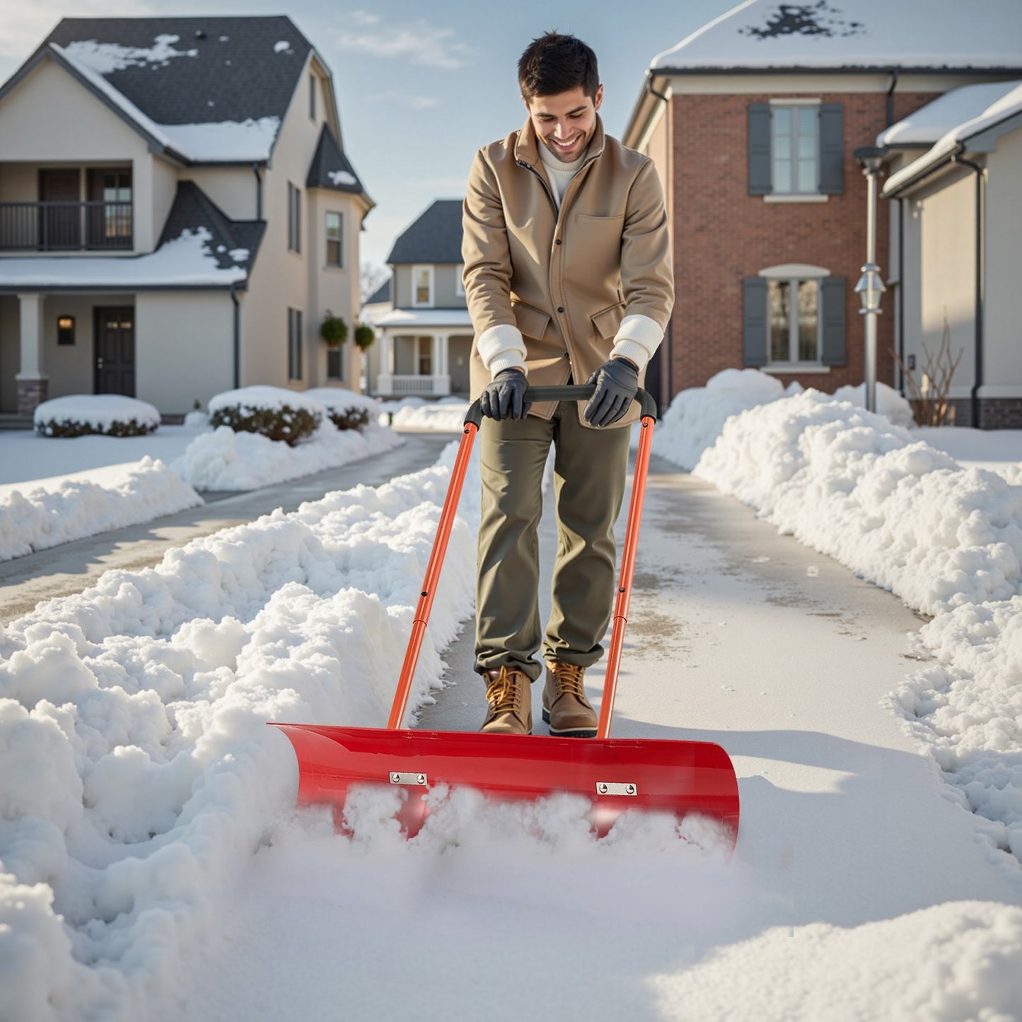 Pelle à neige avec roues – Lame 96 cm en plastique, chasse-neige d’hiver pour allée et entrée