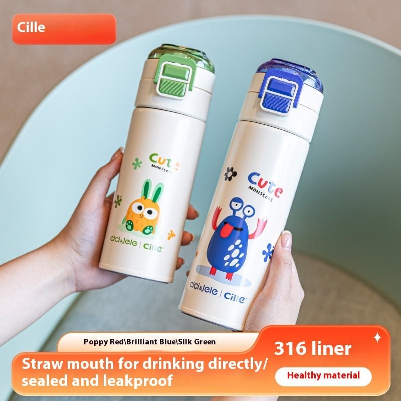 Tasse isotherme pour enfants, en acier inoxydable 316, modèle fille et garçon pour élèves de primaire.
