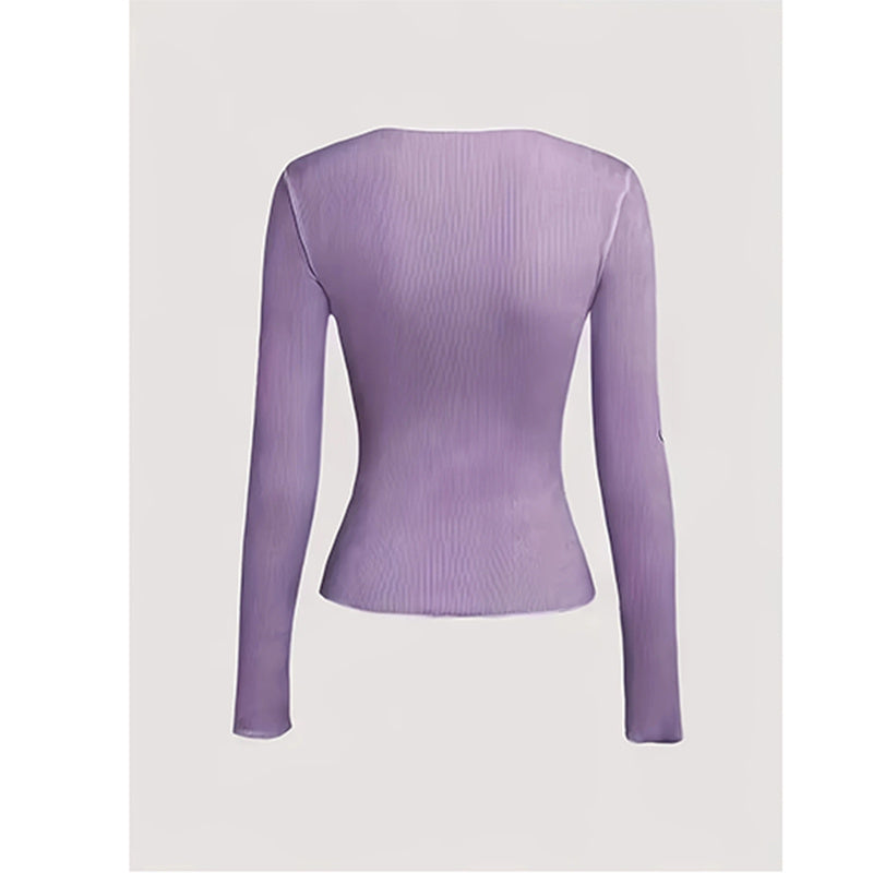 T-shirt Femme Manches Longues Col Rond – Coupe Ajustée, Mode Automne