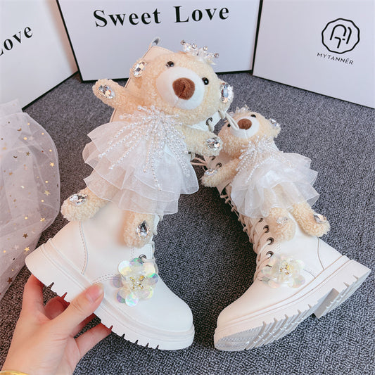 Bottes en cuir pour fille – Nouveau style avec motif ourson