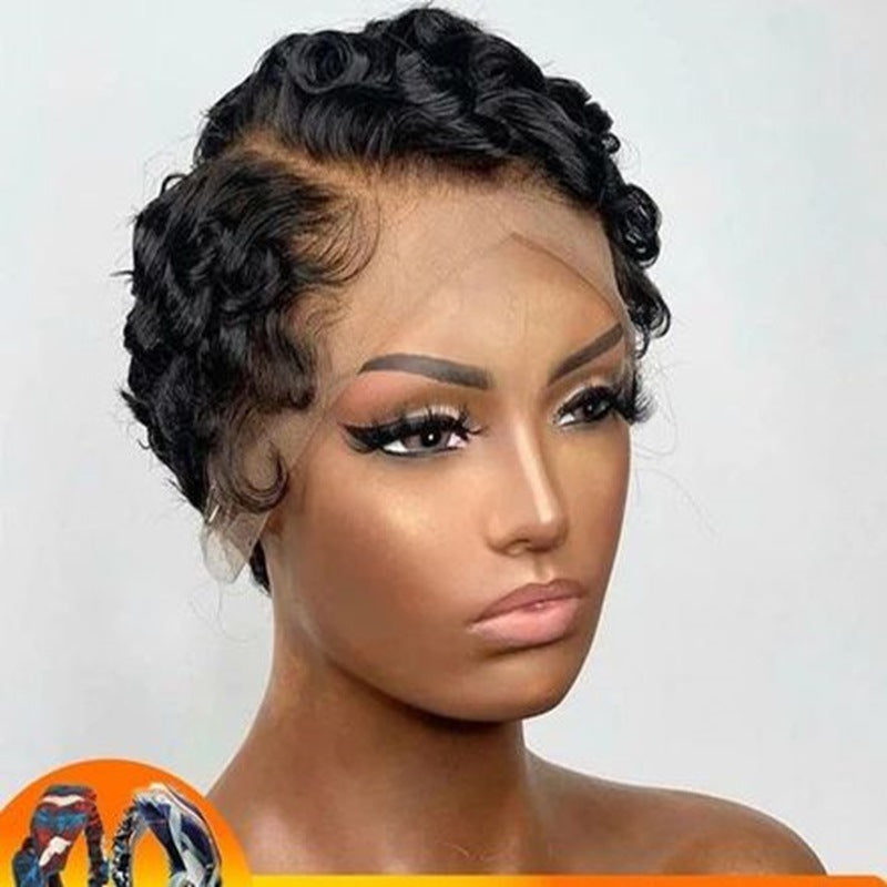 Perruque bob coupe pixie – Ondulation profonde – T lace – Cheveux humains