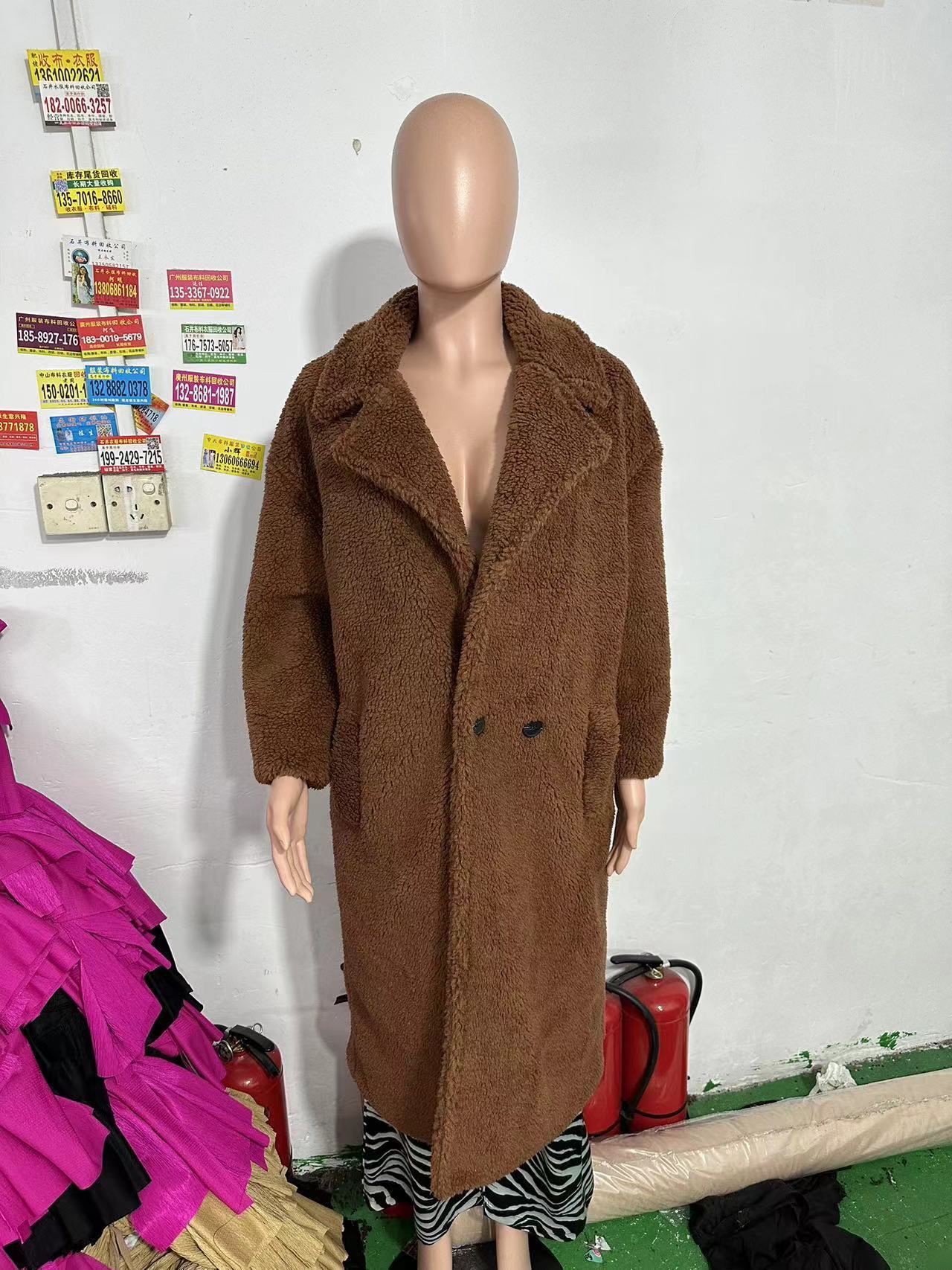 Manteau en polaire mouton à col – Manteau en fausse fourrure épais, chaud et long pour femme