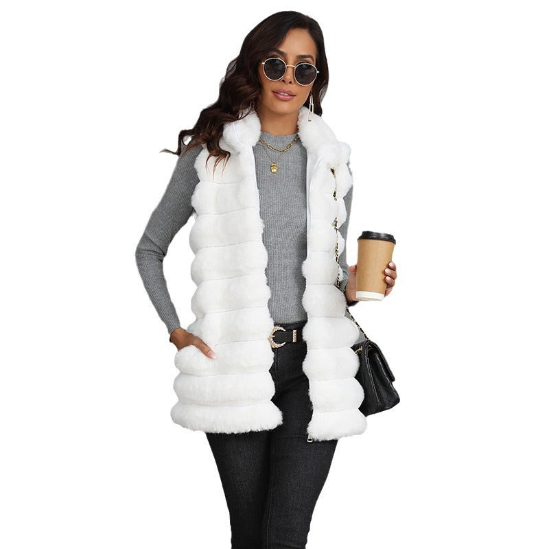 Gilet sans manches en fausse fourrure pour femme, nouvelle collection automne-hiver, longueur mi-longue