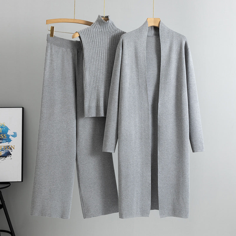 Ensemble 3 pièces femme – Pull sans manches, cardigan long et pantalon large