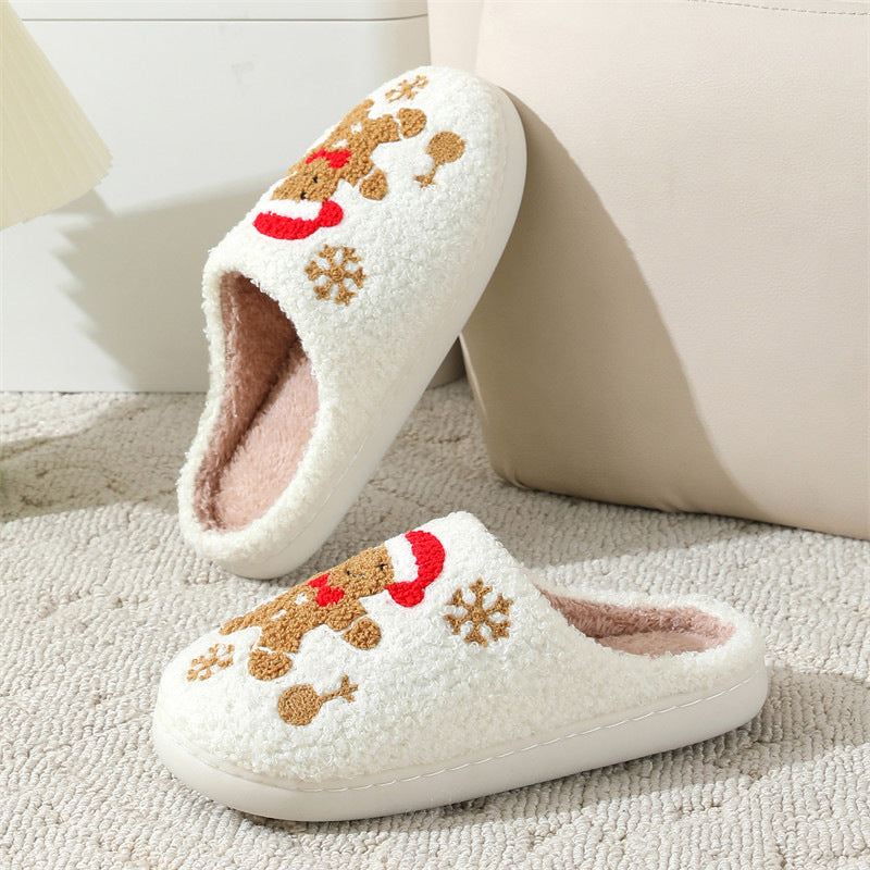 Chaussons de Noël Femme – Flocons de neige & Pain d’épice, antidérapants et douillets