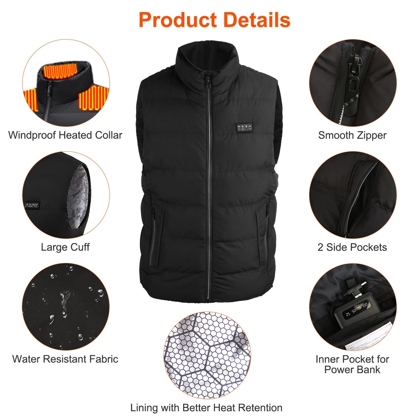 Gilet chauffant unisexe – 23 zones de chauffage, 3 niveaux de chaleur, USB, lavable en machine – Idéal pour l’hiver, randonnée, ski, patinage et activités extérieures