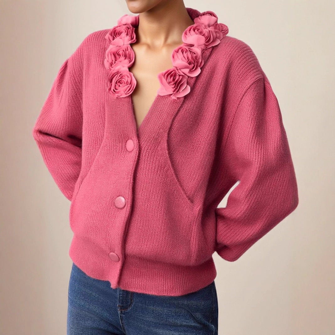 Pull col en V “Rose Française” – Automne & Hiver