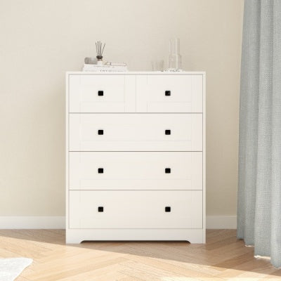 Commode blanche 5 tiroirs – Style farmhouse avec porte grange
