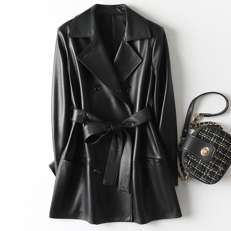Veste en cuir noire pour femme – Coupe ample, style élégant