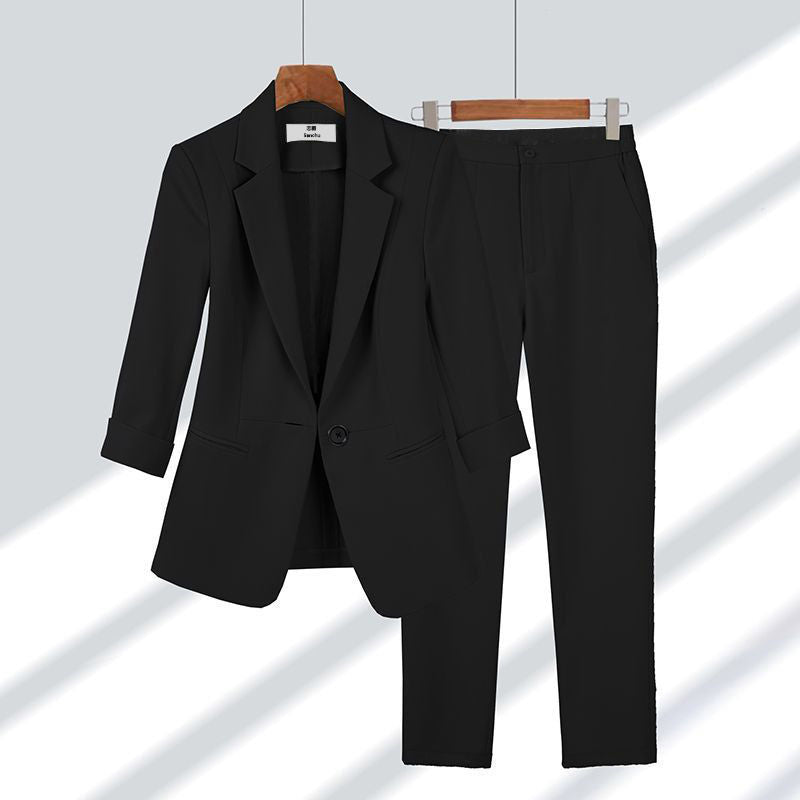Ensemble blazer casual 2 pièces – Veste unie col à revers & pantalon droit zippé – Costume femme bureau et affaires