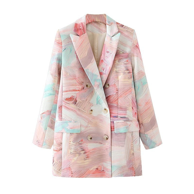 Blazer croisé pour femme à imprimé graffiti – Style urbain chic