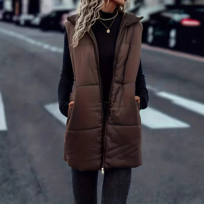 Gilet mode automne-hiver européen et américain à capuche, uni avec fermeture éclair