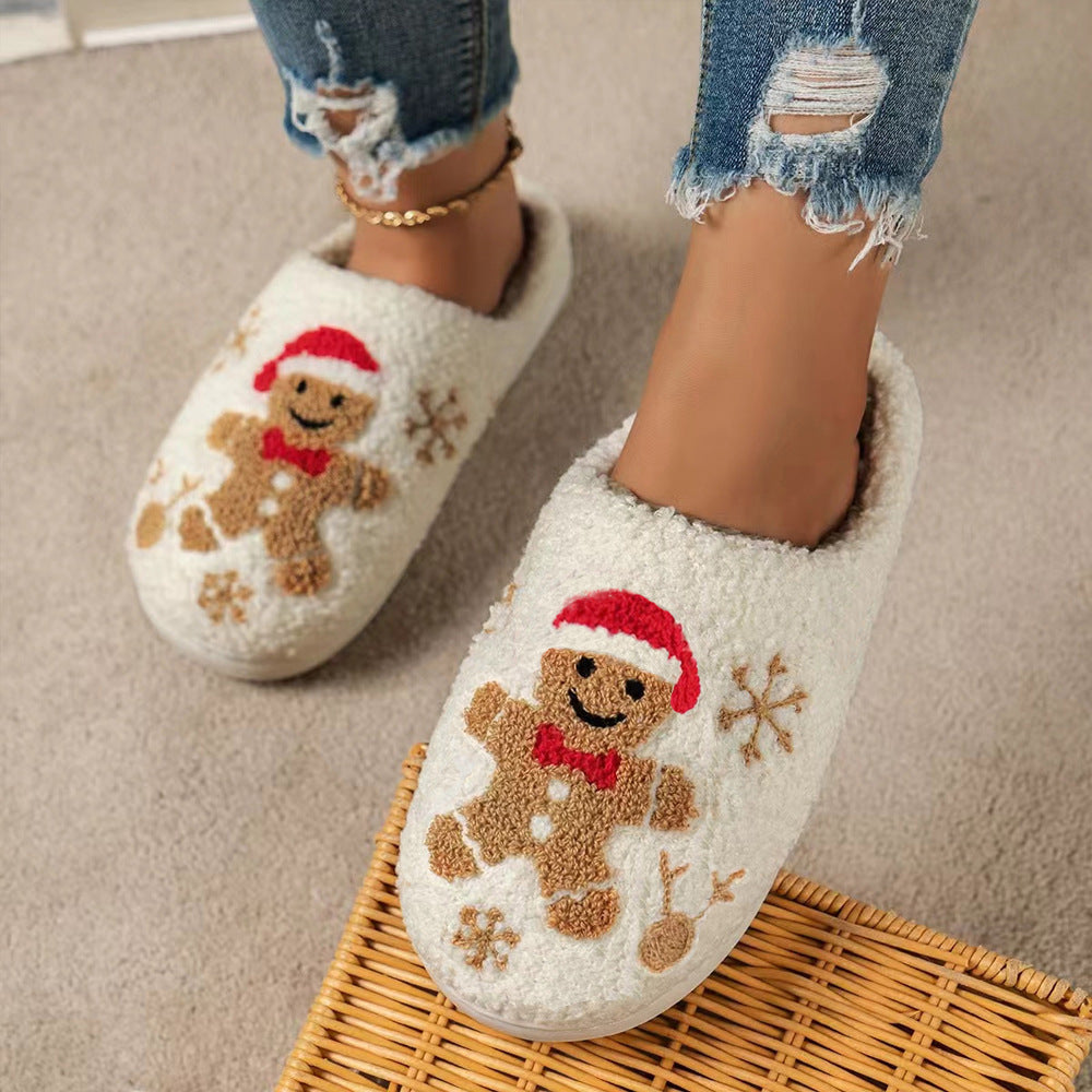 Chaussons de Noël Femme – Flocons de neige & Pain d’épice, antidérapants et douillets