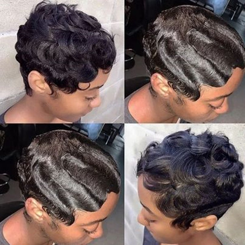 Perruque bob coupe pixie – Ondulation profonde – T lace – Cheveux humains