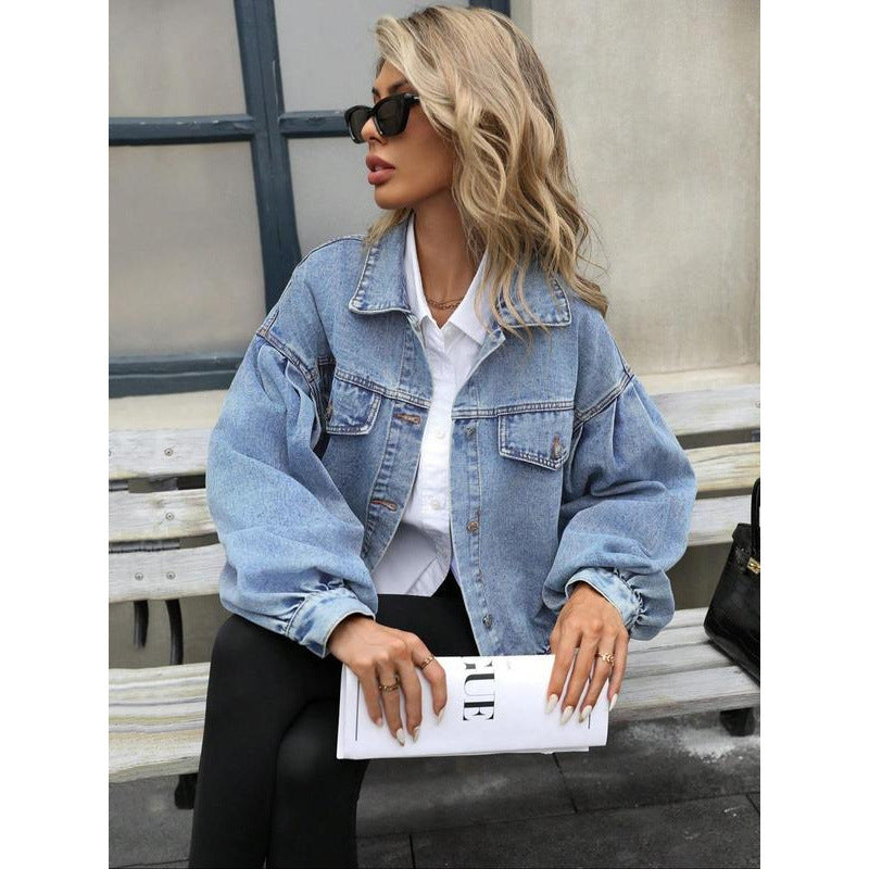 Veste en jean femme embossée – Mode casual, manches longues