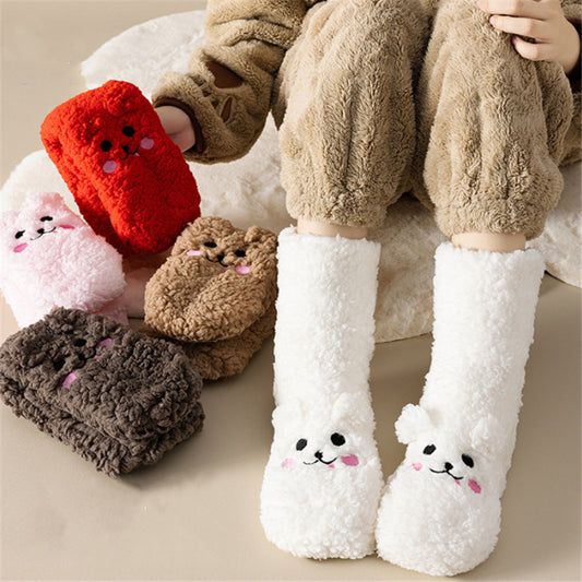 Chaussettes d’hiver épaisses en velours corail – Antidérapantes, style japonais
