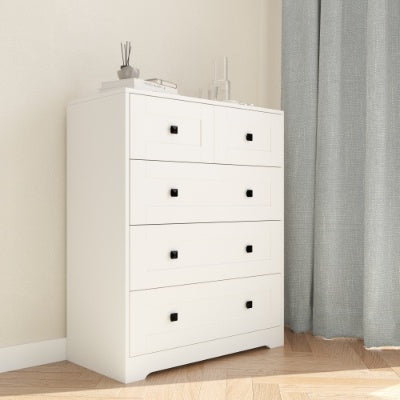 Commode blanche 5 tiroirs – Style farmhouse avec porte grange