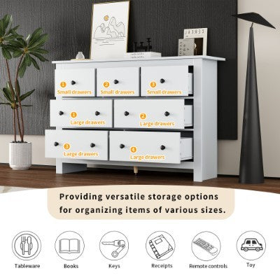 Buffet blanc – Meuble de rangement 7 tiroirs pour salon ou cuisine