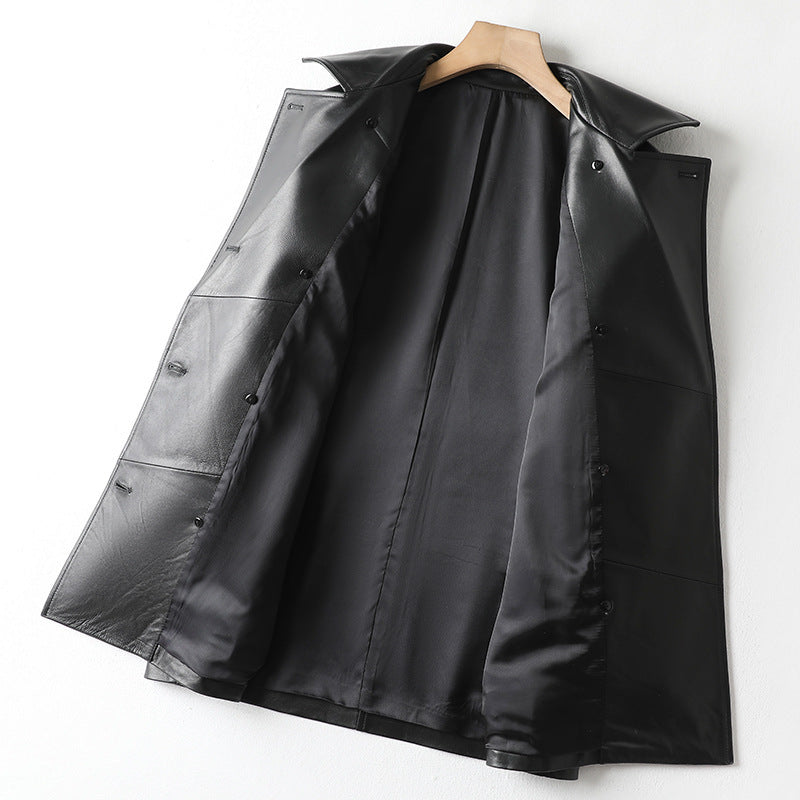 Veste en cuir noire pour femme – Coupe ample, style élégant