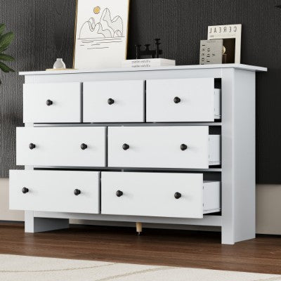 Buffet blanc – Meuble de rangement 7 tiroirs pour salon ou cuisine