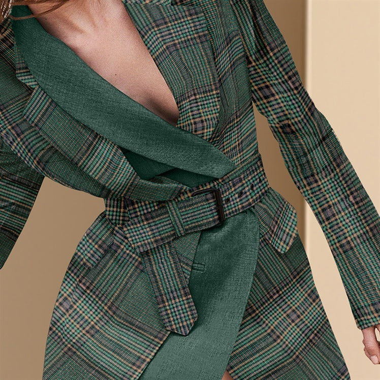 Veste Blazer Femme à Carreaux – Style Européen & Américain, Coupe Courte Tendance