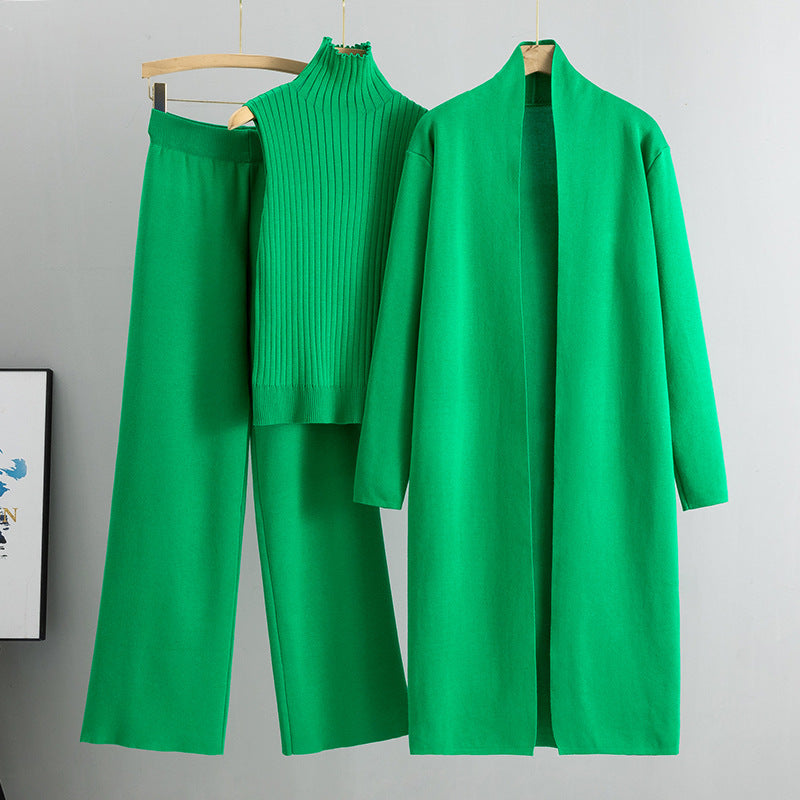 Ensemble 3 pièces femme – Pull sans manches, cardigan long et pantalon large